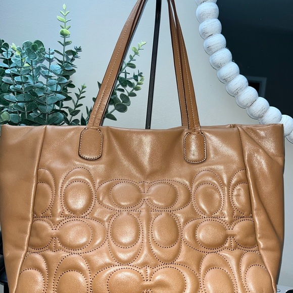Coach Tan Leather Tote with Gold Accents - Picture 2 of 10